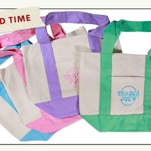 4 new Trader Joe's IN DEMAND Mini Tote Bag Set - Blue, Green, Purple, Pink